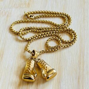 Edforce Boxing gloves Stainless Steel necklace Box chain Metal gold 23"
